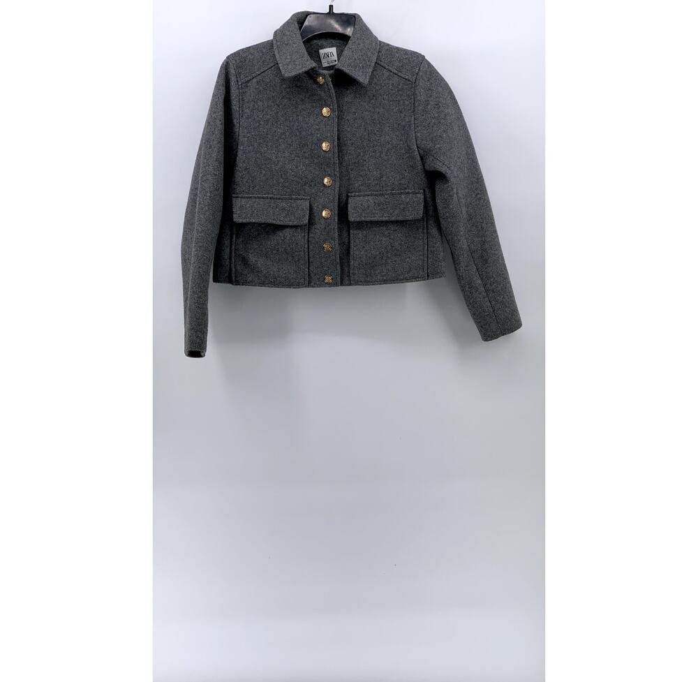 ZARA Women's Charcoal Gray Button-Up Long Sleeve Soft Knit Blazer SZ S